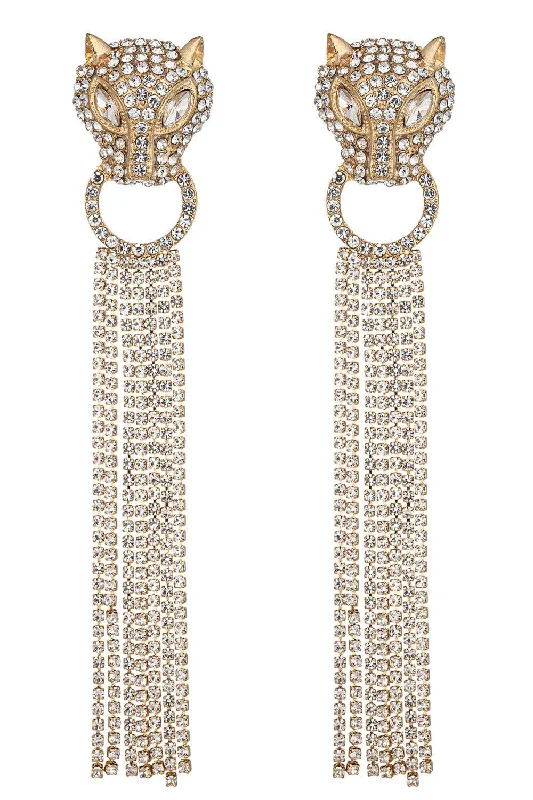 Dove feather earrings-Eye Candy Los Angeles - Jaguar Fringe Drop Earrings