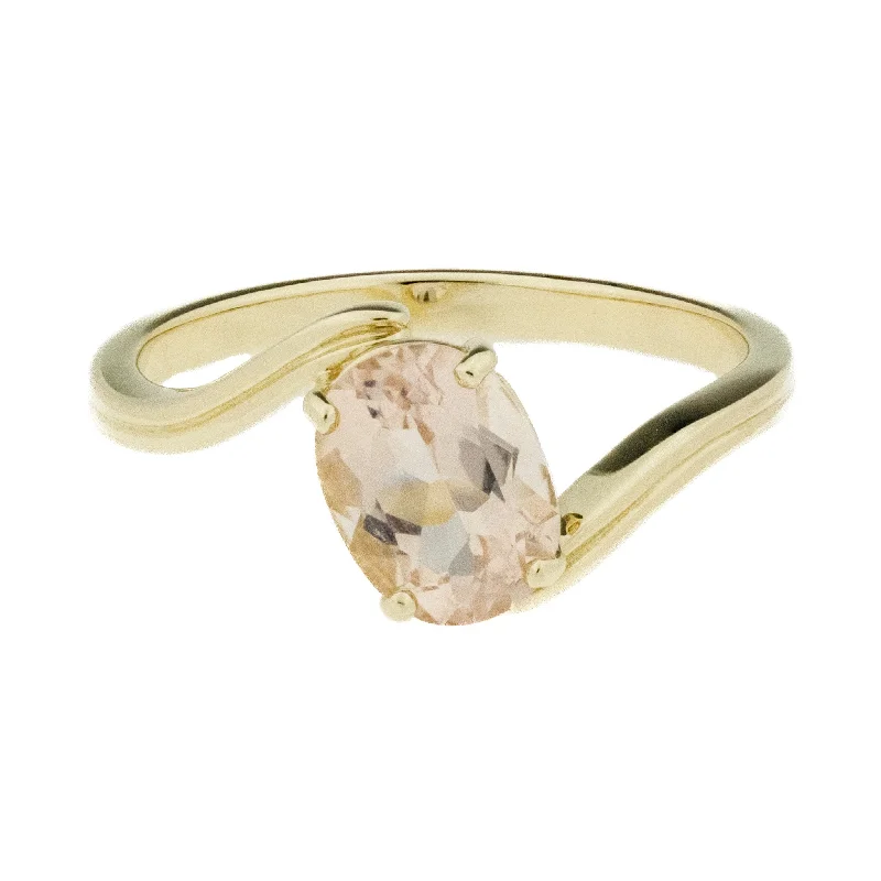 Open shank engagement rings-2.22ctw Oval Morganite Solitaire Ring in 14K Yellow Gold - Size 7