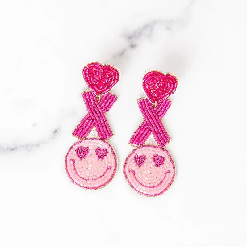 Morganite stud earrings-XO Smiley Beaded Earrings