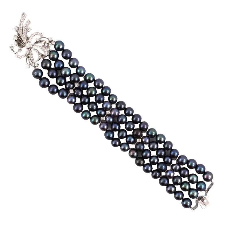 Astro theme bangles-Black Tahitian Pearl & Diamond Spray Bracelet