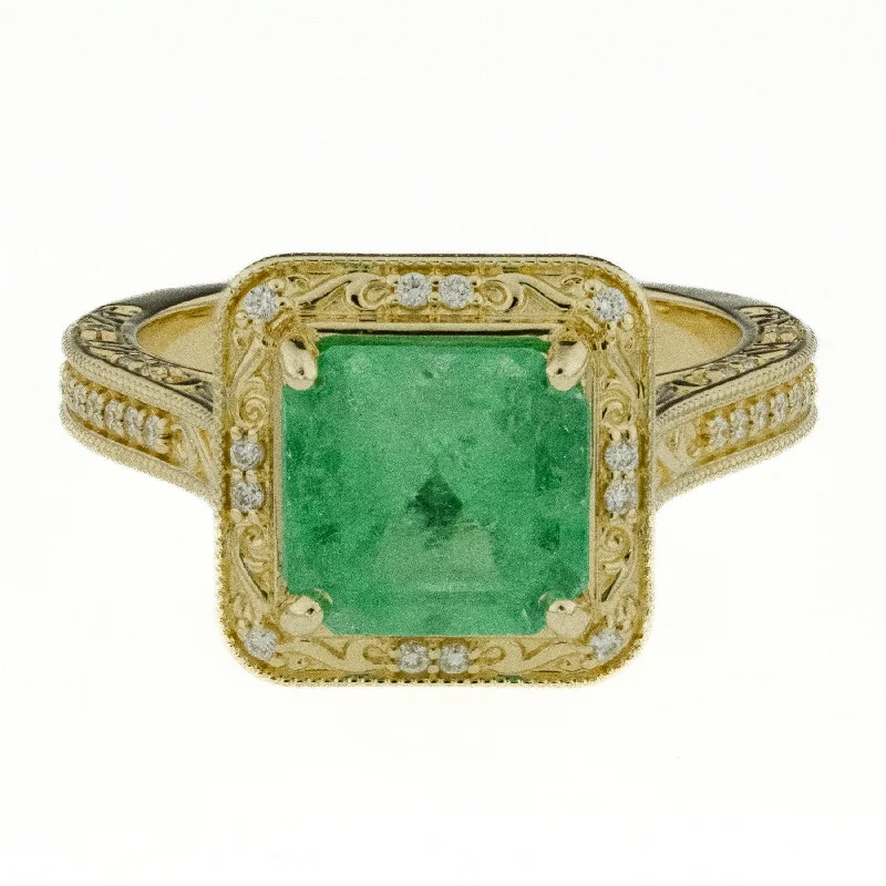 Sleek gem engagement rings-2.29ctw Natural Emerald and Diamond Fashion Ring in 14K Yellow Gold - Size 6.25