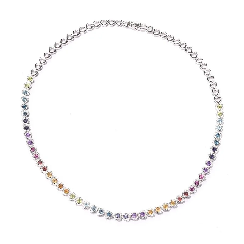 Oval gem necklaces-925 Sterling Silver Multi Stone Necklace