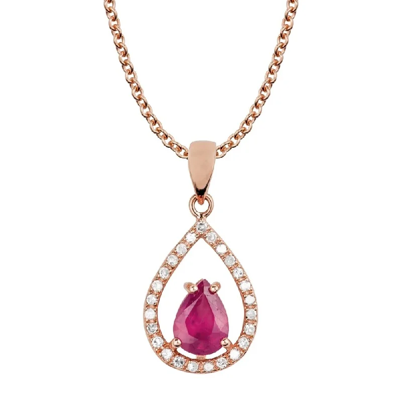 Galaxy charm necklaces-Viducci 10k Rose Gold Genuine Pear-Shape Ruby and Diamond Halo Tear-Drop Pendant Necklace