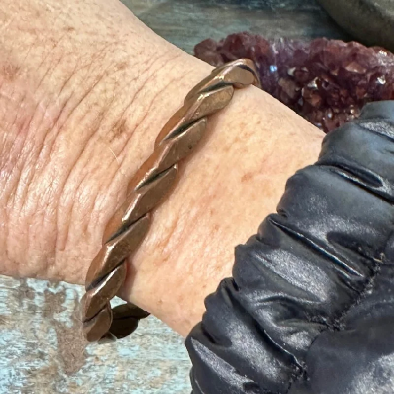 Wide cuff bangles-Vintage Twisted Hammered Copper Cuff Bracelet