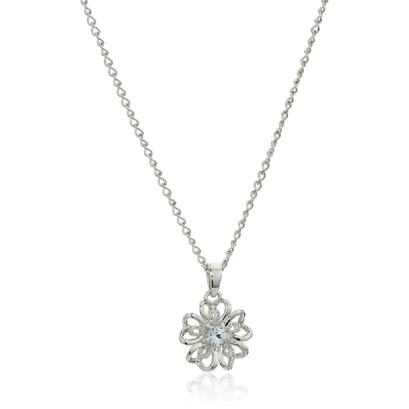 Chunky gem necklaces-Sterling Silver Aquamarine Flower Pendant Necklace, 18"