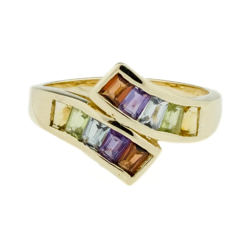 Pinch band engagement rings-Multi Gemstone Ring in 14K Yellow Gold - Size 6