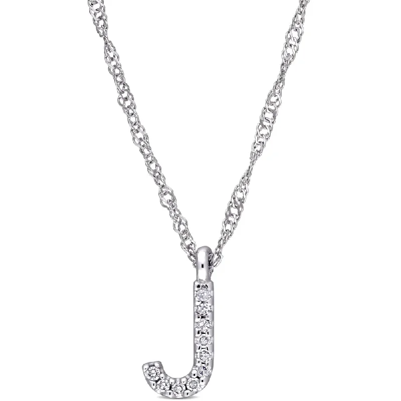 Emerald drop necklaces-Miadora 14k White Gold Diamond Accent J Initial Necklace