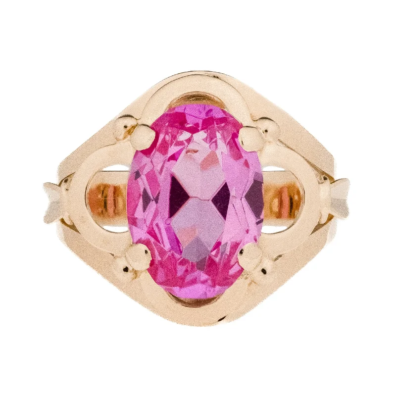 Classic ruby engagement rings-10.12ctw Lab Pink Sapphire Ring in 14K Rose Gold - Size 9