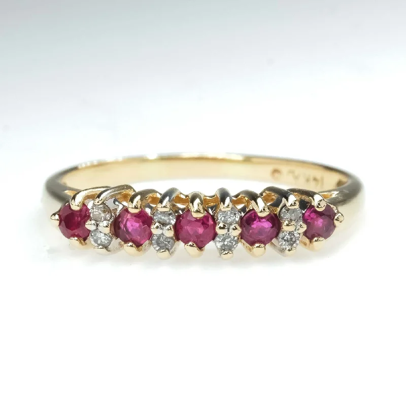 Cord edge engagement rings-0.28ctw Round Ruby & Diamond Accents Stackable Ring in 14K Yellow Gold