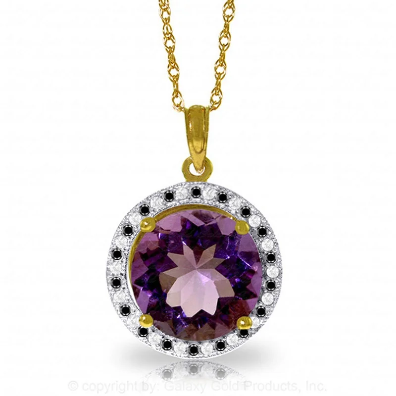 Polished bead necklaces-6.20 Carat 14K Solid Gold Black / White Diamonds & Amethyst Necklace