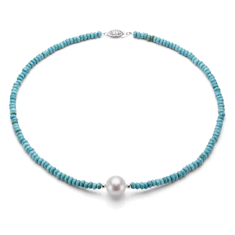 Stellar star necklaces-DaVonna Silver Turquoise and White FW Pearl Necklace (12-13 mm)