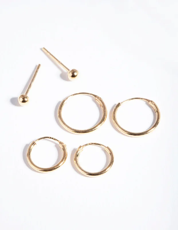 Cosmic glow earrings-Gold Plated Sterling Silver Stud & Hoop Pack Earring