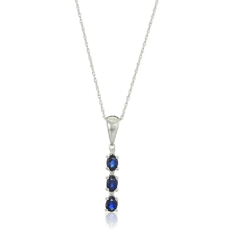 Stretch cord necklaces-10k White Gold Genuine Blue Sapphire & Diamond Pendant Necklace, 18"