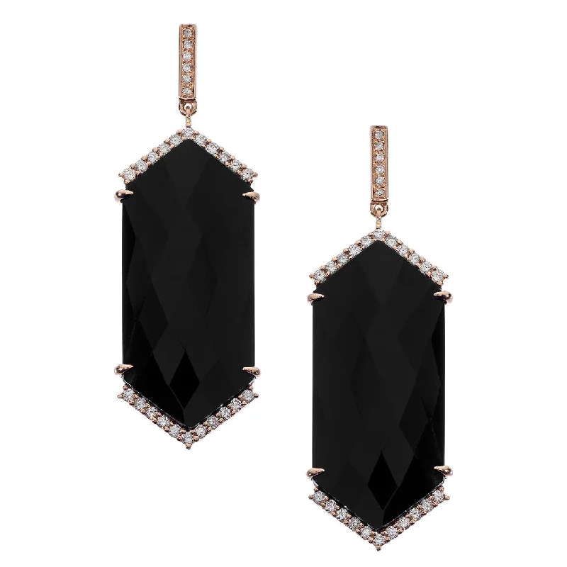 Thin pearl earrings-Hayden Earrings Rose Gold Black Onyx