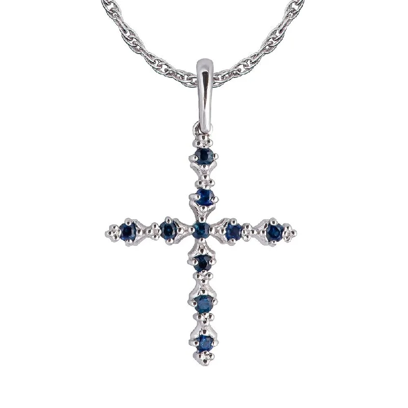 Topaz drop necklaces-Viducci 10k White Gold Genuine Sapphire Cross Pendant Necklace