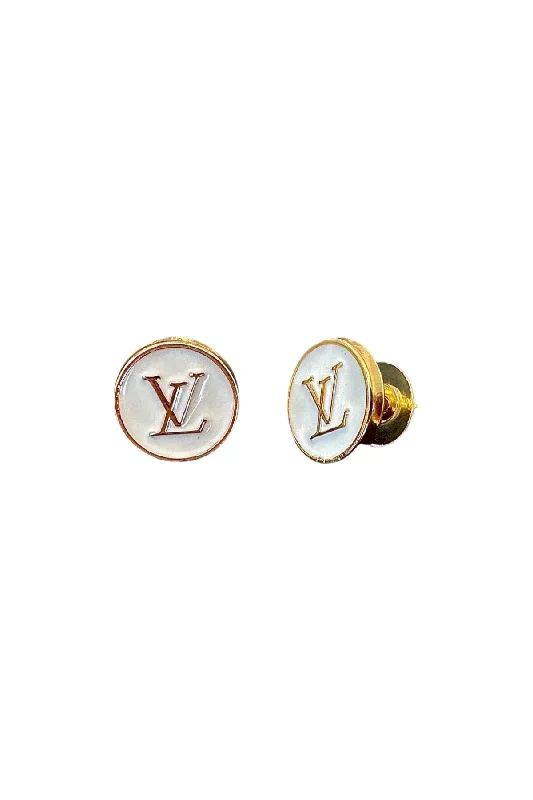 Topaz stud earrings-LV White Button Earrings