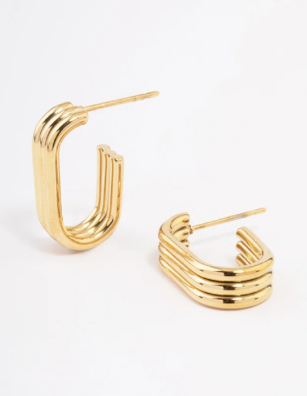 Silk fringe earrings-Waterproof Gold Plated Stainless Steel Trio Oval Huggie Earrings