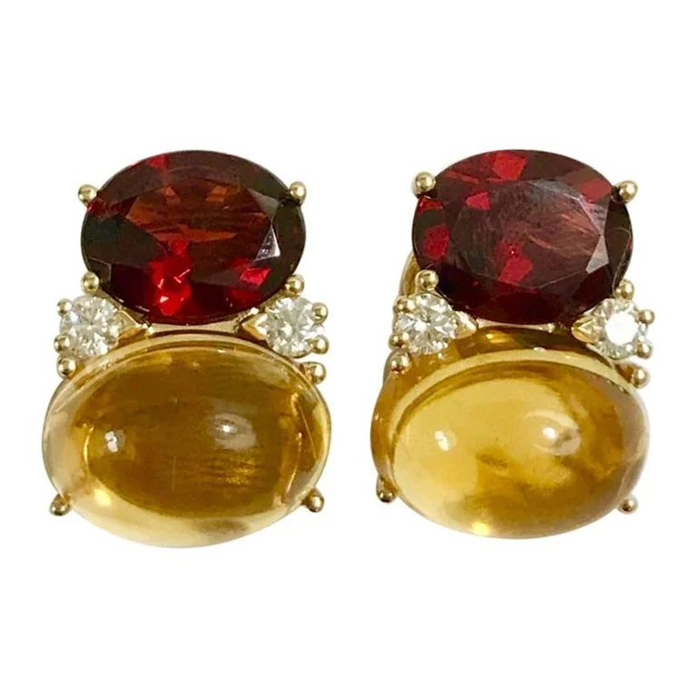 Thin threader earrings-Large GUM DROP™ Earrings with Garnet and Cabochon Citrine and Diamonds