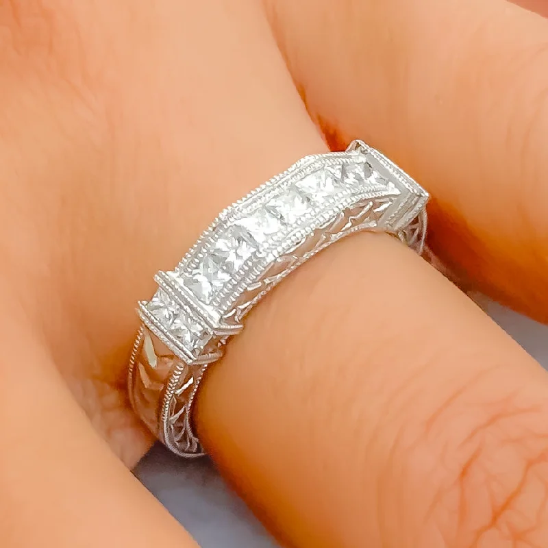 Pinch band engagement rings-Ritzy White Gold Diamond + 18k Gold Ring