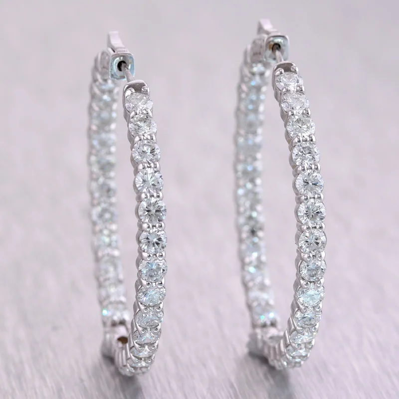 Layered tier earrings-Modern 14k White Gold 8.40ctw Diamond In & Out Hoop Earrings