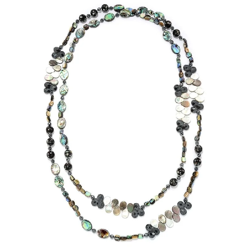 Oval shape necklaces-"Gems of the Sea" 72" Black Mother-of-Pearl Endless Bead Necklace