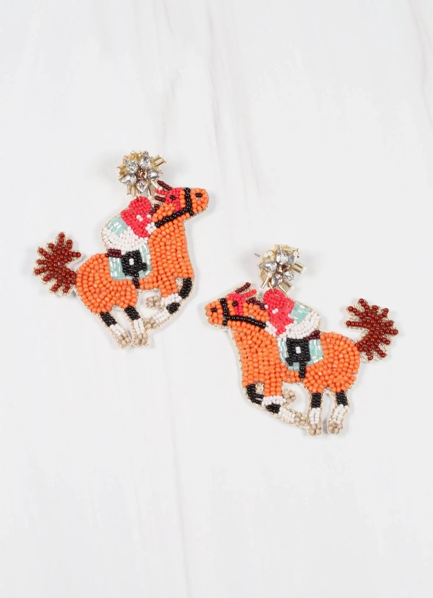 Bead weave earrings-Caroline Hill - Kentucky Derby Jockey and Horse Earring ORANGE