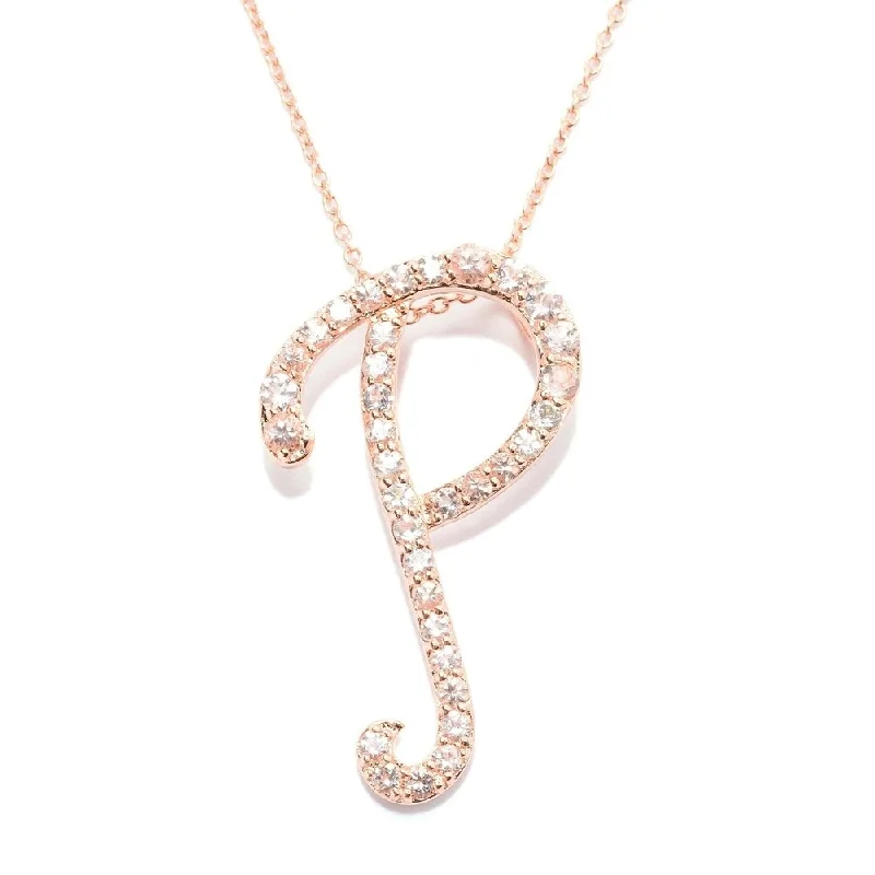 Lily flower necklaces-18k Rose Gold over Sterling Silver Round Morganite Initial P Necklace