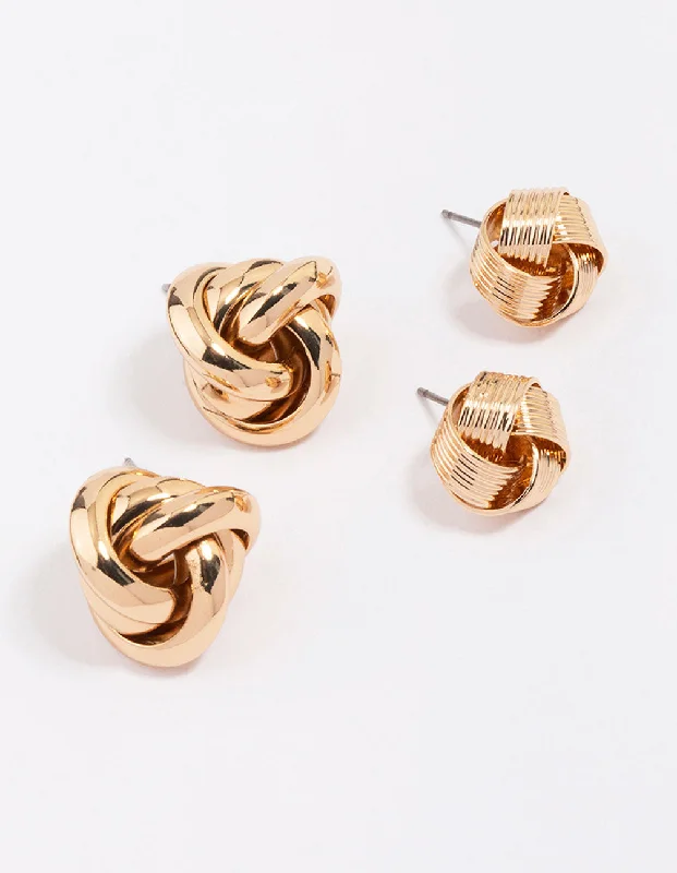 Wide hoop earrings-Gold Knotted Stud Earring Pack