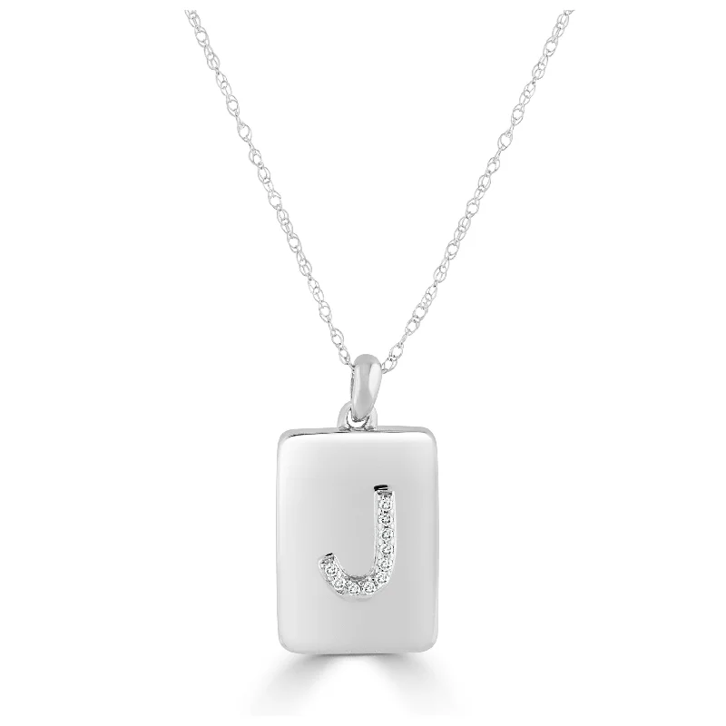 Oval gem necklaces-Joelle Diamond Initial J Letter Dog Tag Necklace 1/25 TDW 14K White Gold on a 16-inch Chain