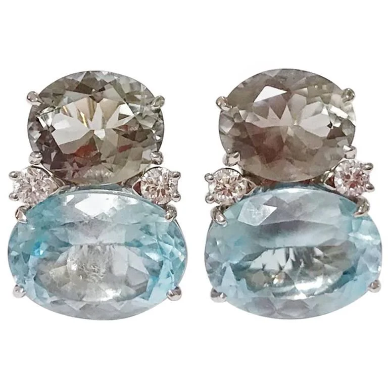 Bead weave earrings-Large GUM DROP™ Earrings with Green Amethyst and Pale Blue Topaz and Diamonds