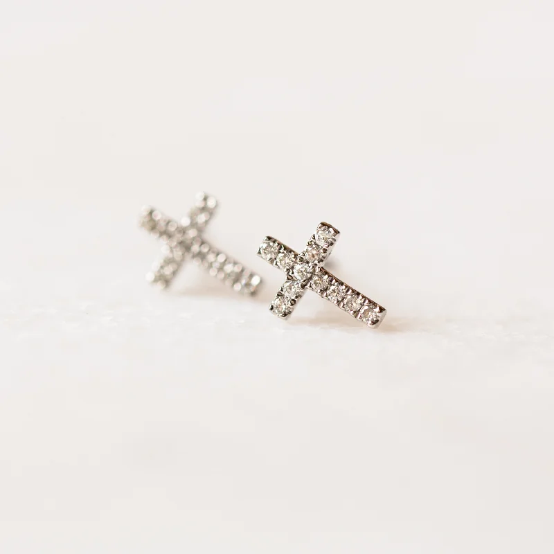 Topaz stud earrings-Diamond Cross Earrings | 14-Karat