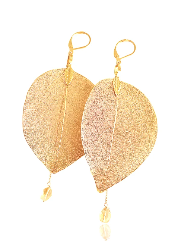 Vintage flair earrings-Gold Leaf Earrings