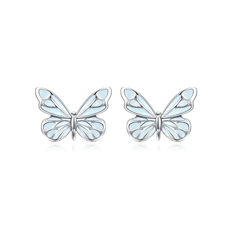 Bold cross earrings-FANCIME "Starlight Butterfly" Luminous Enamel  Sterling Silver Earrings