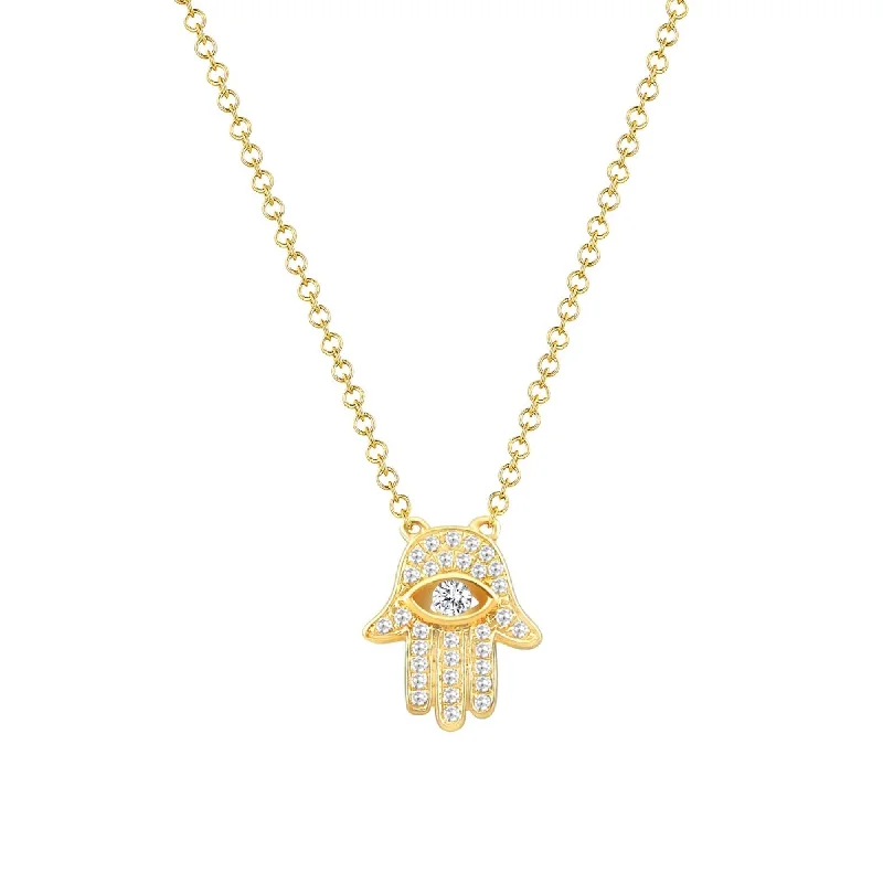 Layered link necklaces-Joelle Hamsa Necklace Hand of God 14K Gold 1/10 CT TDW 16-inch -18-inch Chain