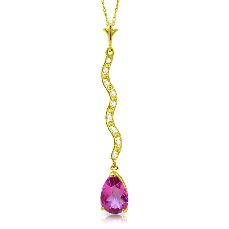 Smooth pendant necklaces-1.79 Carat 14K Solid Gold Cry Out Happily Pink Topaz Diamond Necklace