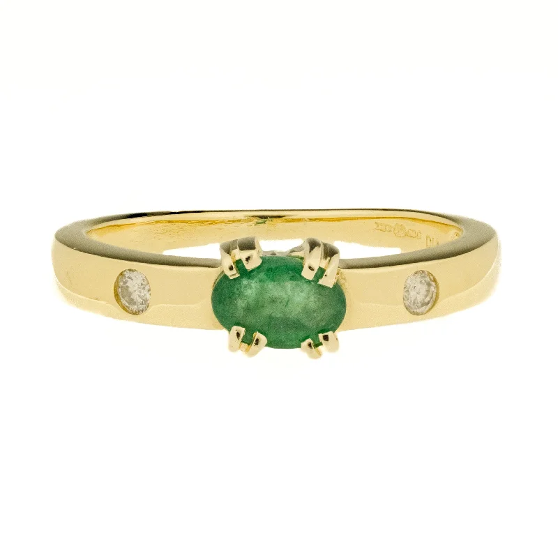 Handcrafted engagement rings-0.36ct Emerald and Diamond Gemstone Ring in 18K Yellow Gold -Size 7.5