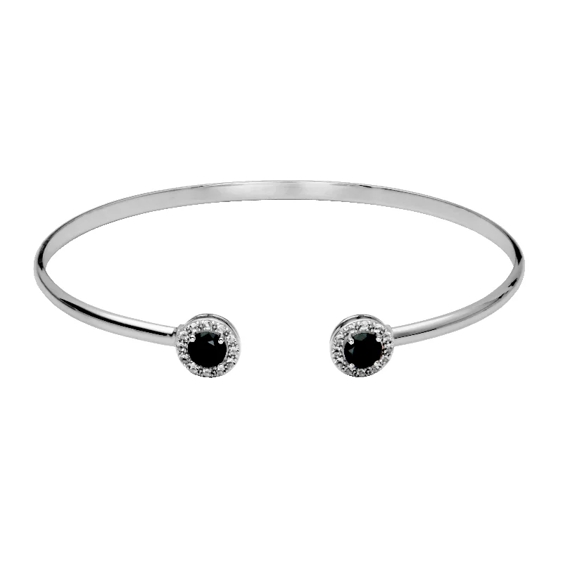 Tiny wing bangles-Silver Birthstone Cuff Bracelet- Black Spinel