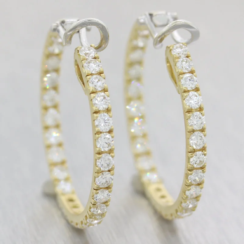 Radiant star earrings-Modern 18k Yellow Gold 7ctw Diamond In & Out Clip-On Hoop Earrings