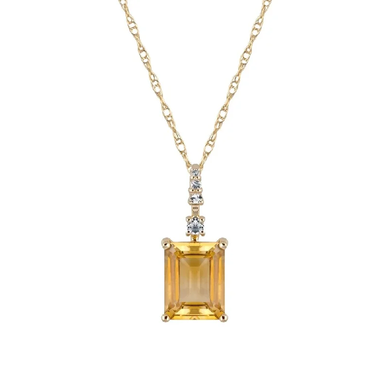 Spinel necklaces-Viducci 10k Yellow Gold Genuine Emerald-Cut Citrine Pendant Necklace