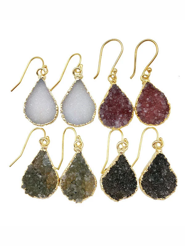 Playful pair earrings-Double Druzy Teardrop Earrings