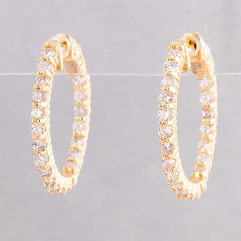 Square stud earrings-14k Yellow Gold Diamond In & Out Hoop Earrings 1.65ctw - Snap Closure