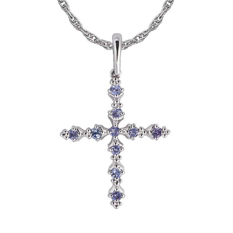 Vine braid necklaces-Viducci 10k White Gold Genuine Tanzanite Cross Pendant Necklace