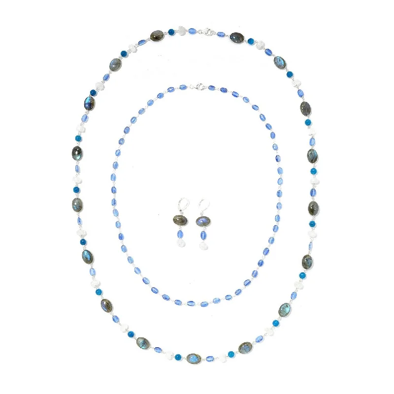 Spinel necklaces-925 Sterling Silver Multi Gemstone Beaded Earring, Necklace Set