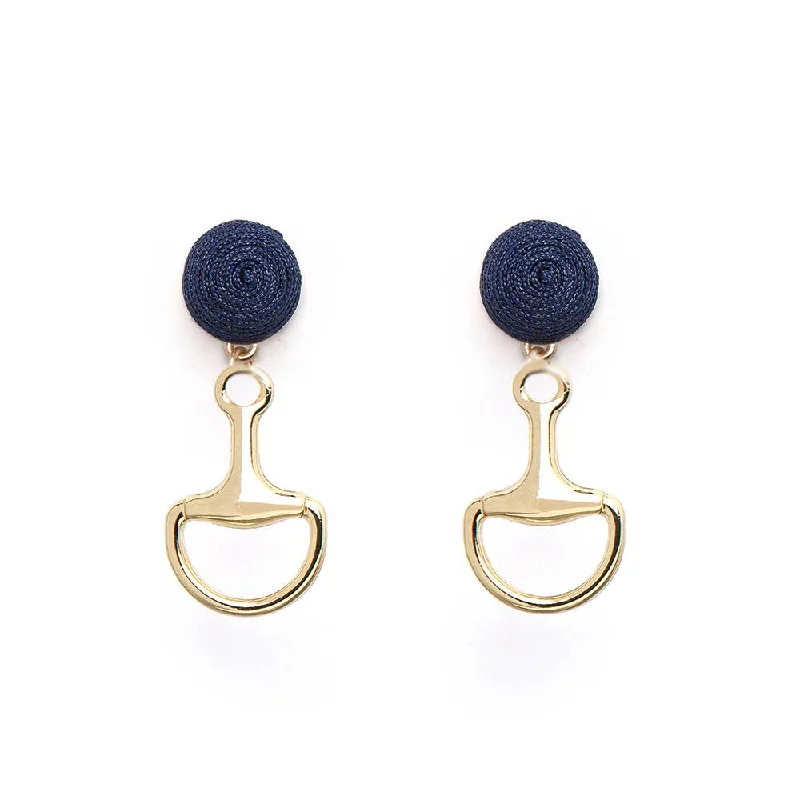 Two-tone earrings-Bit Earrings Gold -  Navy Thread