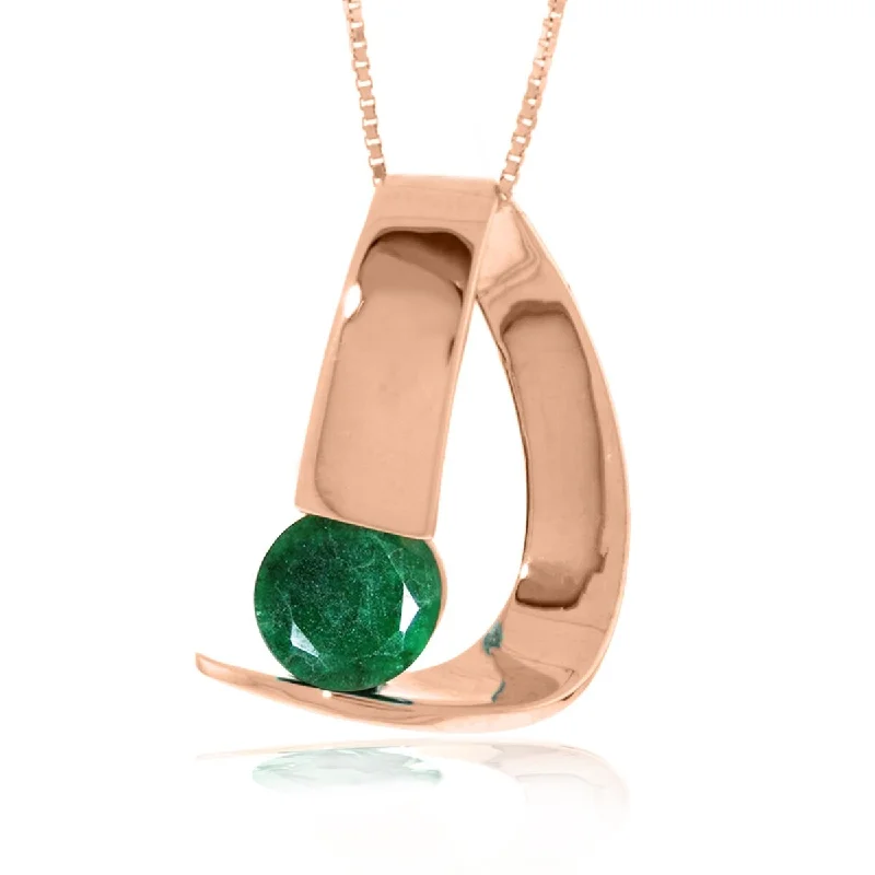 Smooth pendant necklaces-1.00 Carat 14K Solid Gold Modern Gemstone Necklace w/ Natural Emerald