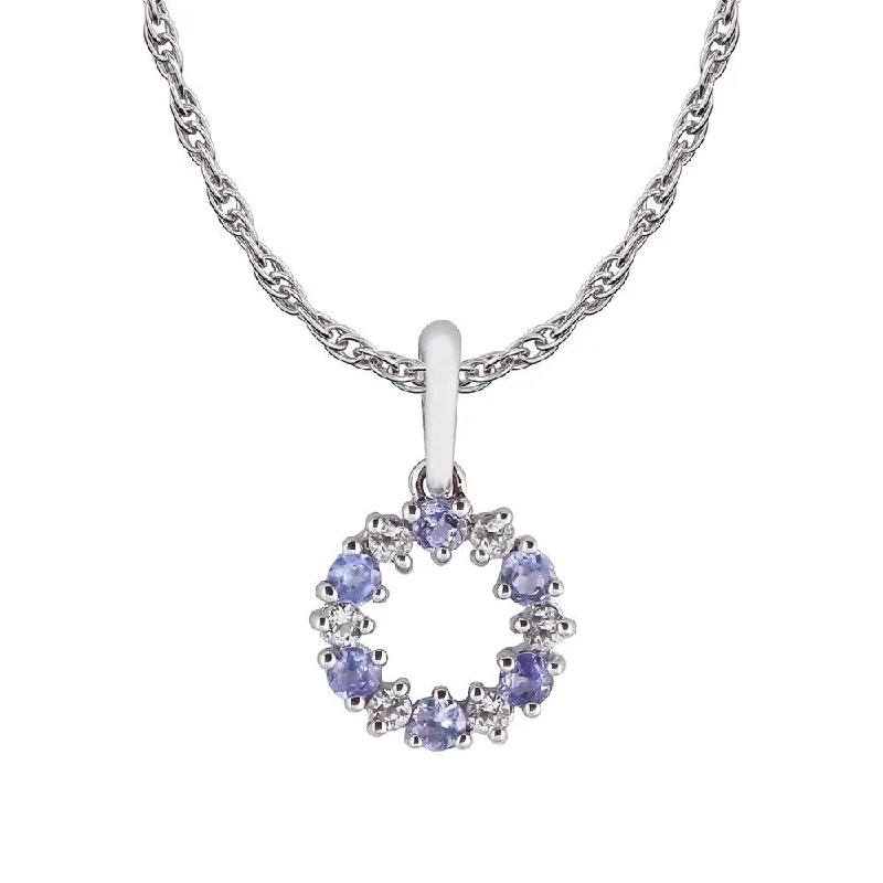 Lapis drop necklaces-Viducci 10k White Gold Genuine Tanzanite and White Topaz Petite Circle Pendant Necklace