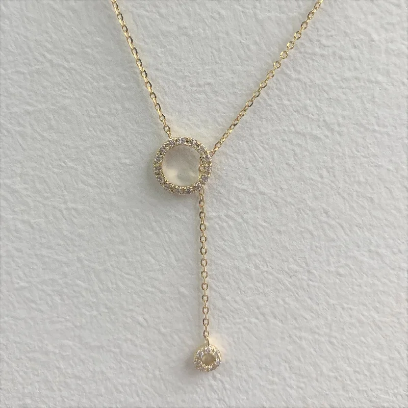 Antique bronze necklaces-Joelle Diamond Circle Drop Necklace 14K Gold Adjustable to 16-inch -18-inch Diamond Necklace