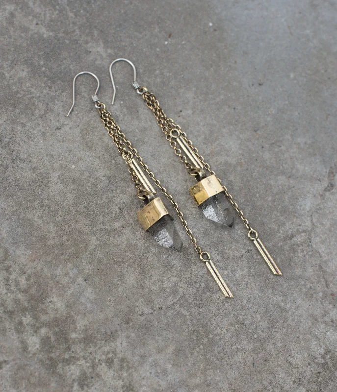 Tide drop earrings-crystal dangle earrings - brass