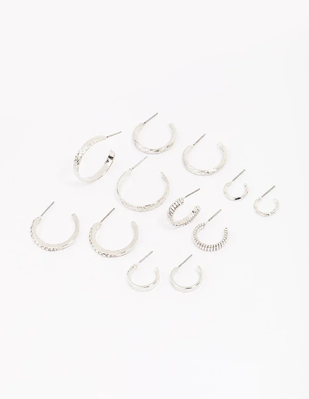 Subtle dangle earrings-Silver Multi Hoop Earring 6-Pack