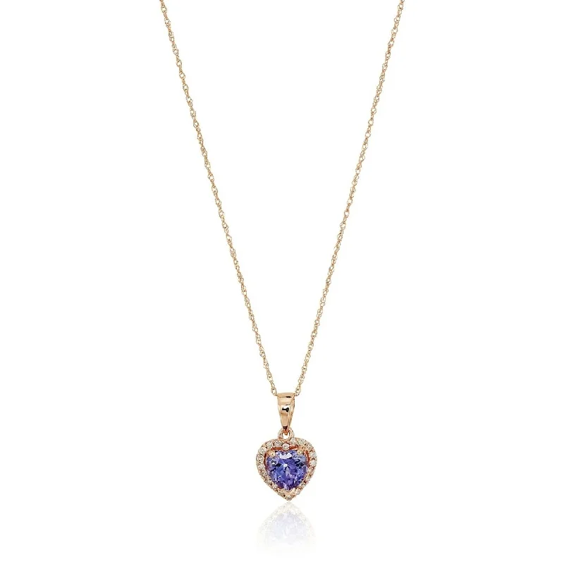 Tribal medallion necklaces-10k Rose Gold Tanzanite Heart and Diamond Pendant Necklace, 18"